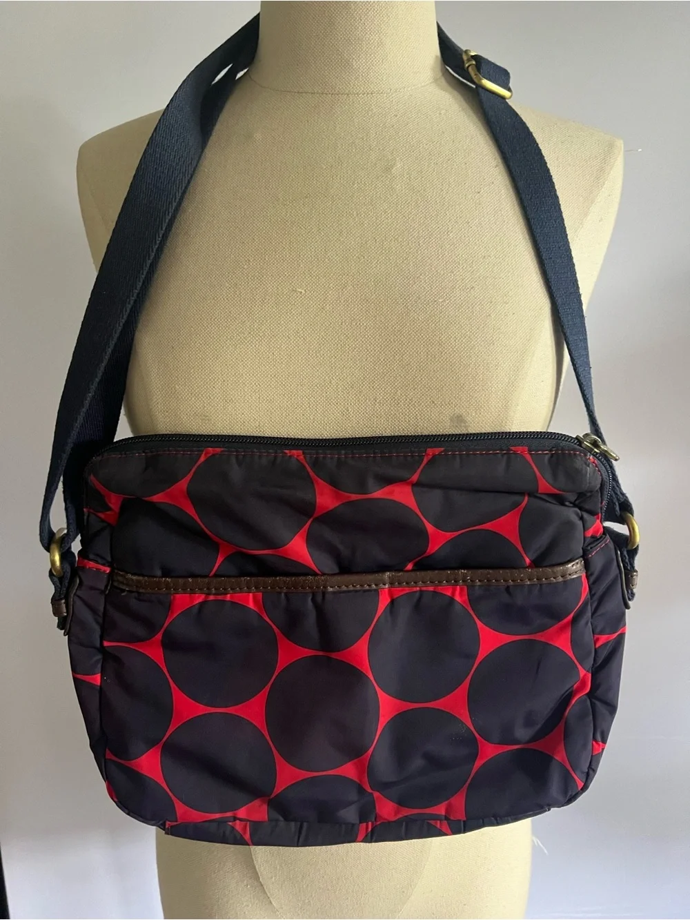 Boden Barnsbury Navy and Red Large Dot Crossbody Bag